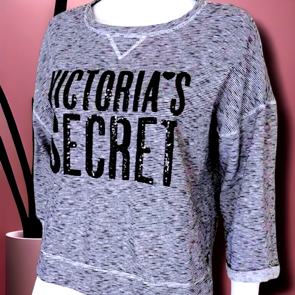 VS Crewneck Sweatshirt 3/4 Sleeve Heather Gray Black Sequin Logo on Front Size L - Picture 4 of 10